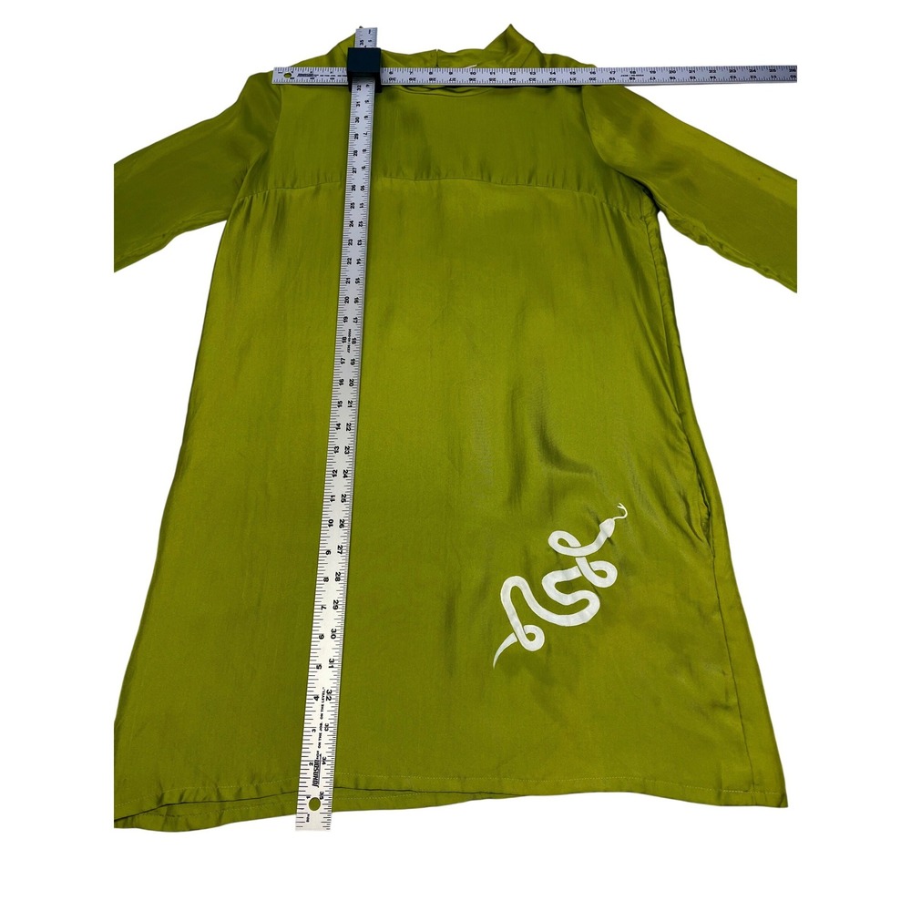 Massimo Alba Silk Shift Dress L‎ Chartreuse Hand Painted Snake Tunic - Picture 10 of 12